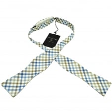 Profuomo White, Blue & Beige Checked Cotton 2 Piece Adjustable Self Tie Bow Tie