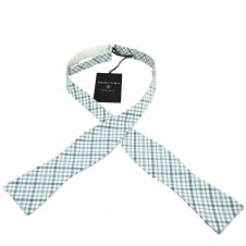 Profuomo White, Blue & Grey Checked Cotton 2 Piece Adjustable Self Tie Bow Tie