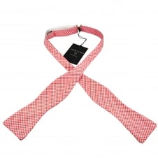 Profuomo White & Red Gingham Checked Cotton 2 Piece Adjustable Self Tie Bow Tie