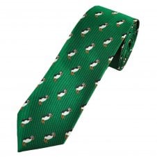 Puffins Green Novelty Bird Men's Skinny Tie