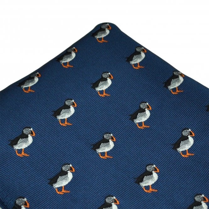 Puffins Navy Blue Bird Pocket Square Handkerchief