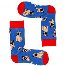 "Pug Shots" Pugs Blue Combed Cotton Rich Socks