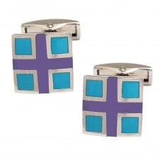 Purple Cross & Turquoise Square Cufflinks
