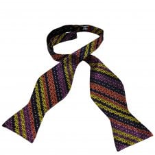 Purple, Fuchsia Pink, Coral, Yellow & Silver Pattern Silk Self Tie Bow Tie