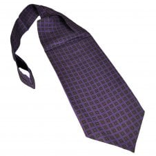 Purple, Navy Blue, Orange & Red Square Motif Pattern Luxury Silk Cravat Tie - Made in Italy