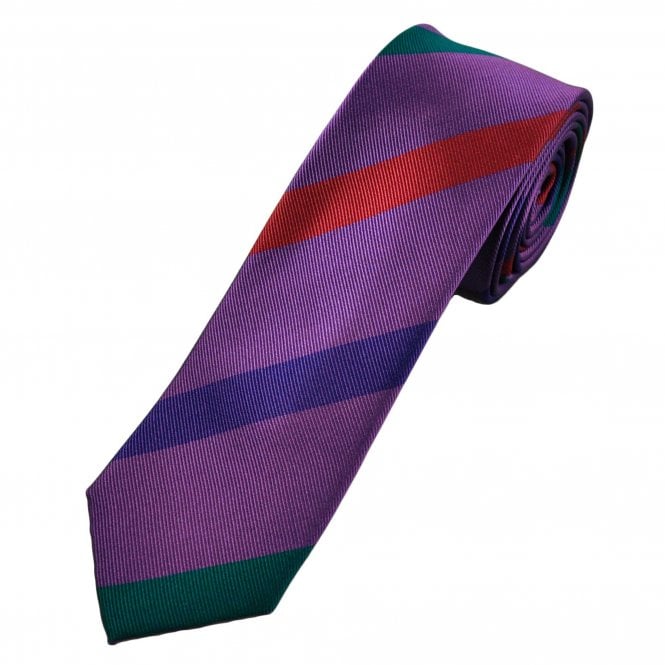 Purple, Navy, Green & Red Striped Men's Silk Narrow Tie