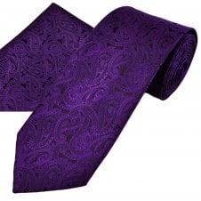 Purple Paisley Pattern Men's Tie & Pocket Square Handkerchief Set