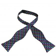 Purple, Silver White, Yellow, Green & Fuchsia Pink Zig Zag Silk Self Tie Bow Tie