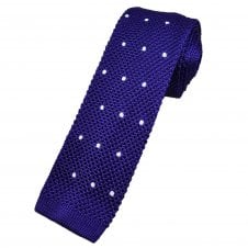 Purple & White Polka Dot Men's Knitted Silk Tie