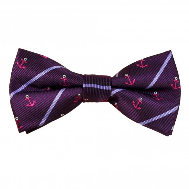 Purple with Fuchsia Pink Anchor & Lilac Stripes Men's Bow Tie