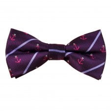 Purple with Fuchsia Pink Anchor & Lilac Stripes Men's Bow Tie