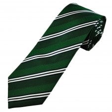 Racing Green, Navy Blue & White Stripe Men's Silk Tie