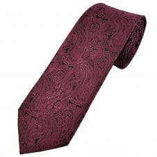 Raspberry Red & Black Paisley Pattern Men's Tie