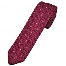 Raspberry Red & Pink Polka Dot Pointed End Men's Knitted Tie