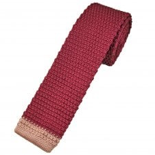 Raspberry Red with Dusky Pink Square End Men's Knitted Tie