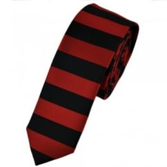 Red & Black Horizontal Striped Skinny Tie