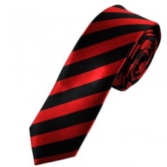 Red & Black Narrow Striped Skinny Tie