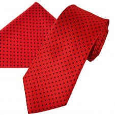 Red & Black Polka Dot Men's Tie & Pocket Square Handkerchief Set