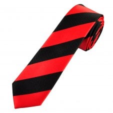 Red & Black Repp Striped Men's Skinny Tie