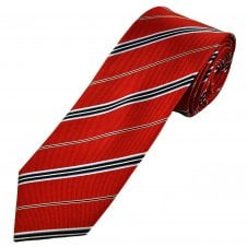 Red, Black, White & Light Blue Stripe Men's Silk Tie