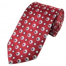 Red, Blue, Black & White Circle Patterned Men's Extra Long Tie