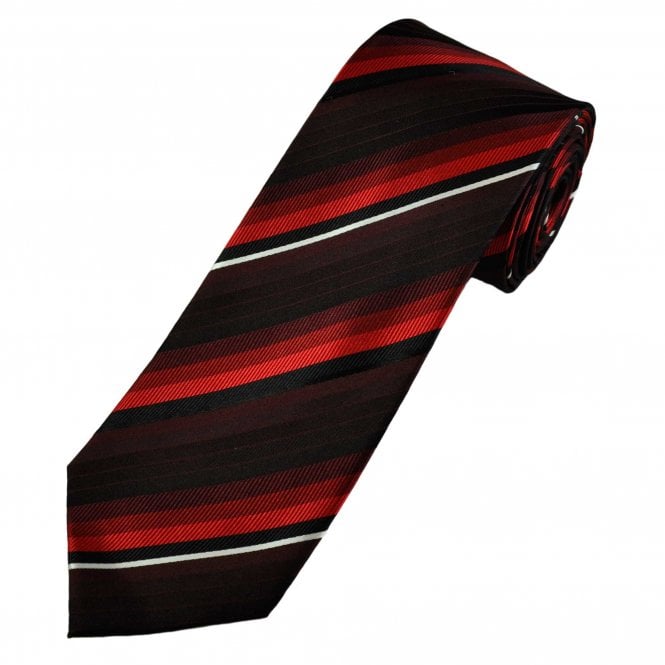 Red, Burgundy, Black & White Striped Luxury Silk Men's Tie