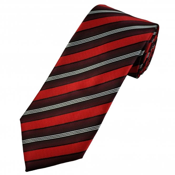 Red, Burgundy, Black & White Striped Men's Tie