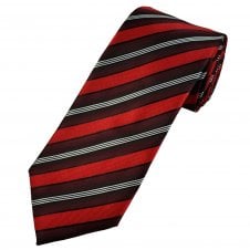 Red, Burgundy, Black & White Striped Men's Tie