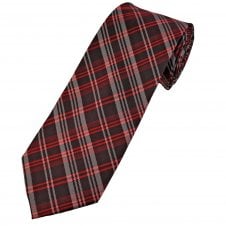 Red, Burgundy & Silver Tartan Style Check Pattern Men's Tie