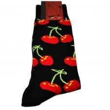 Red Cherry, Cherries on Black Men's Novelty Socks