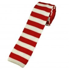 Red & Cream Horizontal Stripe Men's Skinny Knitted Tie
