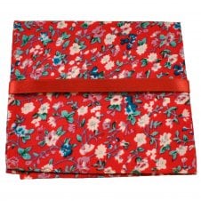 Red, Green & Pink Flower Patterned Pocket Square Handkerchief