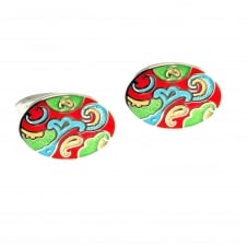 Red, Light Blue, Green & Yellow Paisley Cufflinks