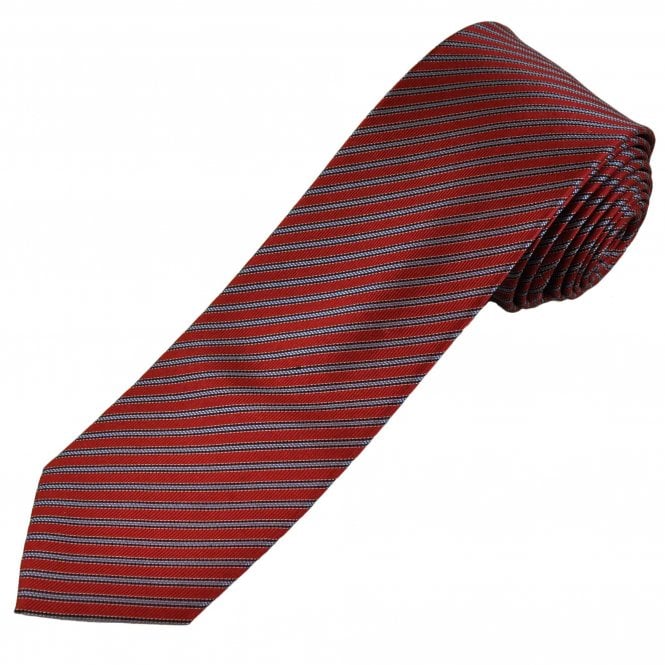 Red, Light Blue, Navy & Silver White Striped Men's Silk Tie