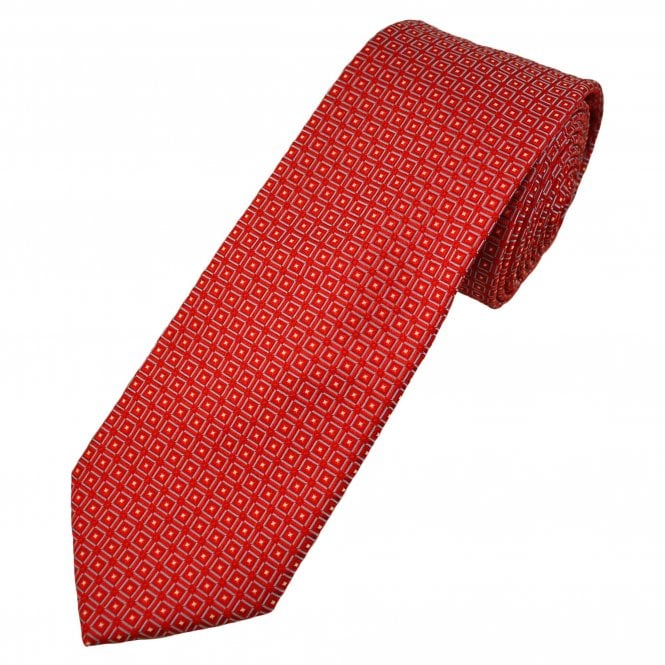 Red, Light Blue & Silver Square Pattern Men's Tie 