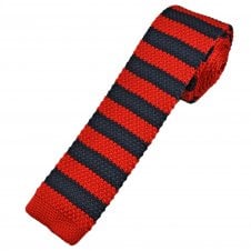 Red & Navy Blue Horizontal Stripe Men's Skinny Knitted Tie