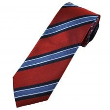 Red, Navy Blue & Light Blue Stripe Luxury Silk Men's Tie