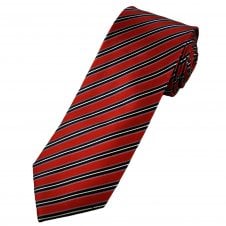 Red, Navy, Blue & Silver Striped Luxury Silk Men's Tie