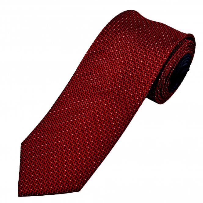 Red, Navy Blue & Silver White Pattern Men's Silk Tie with Contrasting Tail
