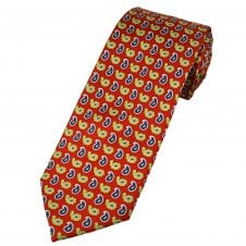 Red, Navy Blue, Yellow & White Paisley Patterned Luxury Printed Silk Men's Tie
