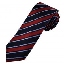 Red, Navy, Sky Blue & Burgundy Striped Luxury Silk Men's Tie