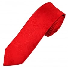 Red Paisley Patterned Men's Skinny Tie