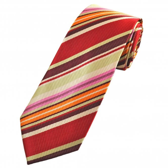 Red, Pink, Peach & Beige Striped Men's Extra Long Tie