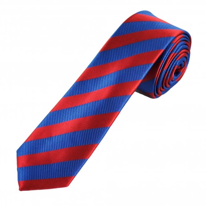 Red & Royal Blue Striped Boys Skinny Tie