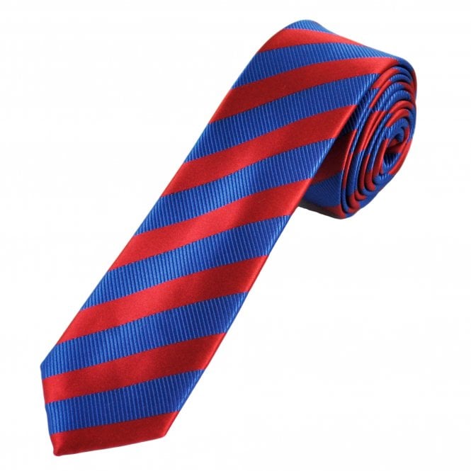 Red & Royal Blue Striped Men's Skinny Tie