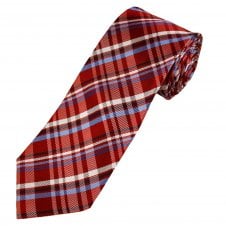 Red, Sky Blue, Navy & White Checked Luxury Silk Men's Tie