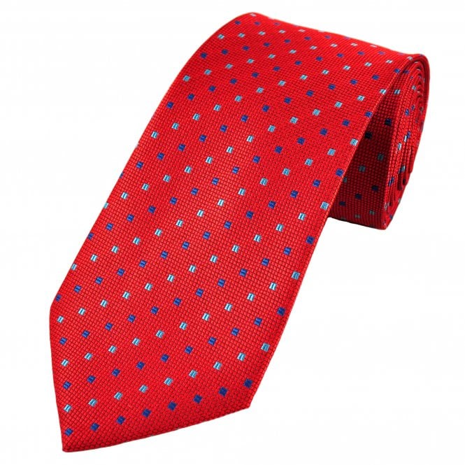 Red, Sky & Royal Blue Micro Squares Checked Pattern Men's Extra Long Tie