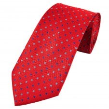 Red, Sky & Royal Blue Micro Squares Checked Pattern Men's Extra Long Tie