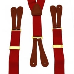 Red Trouser Braces with Brown Leather Ends
