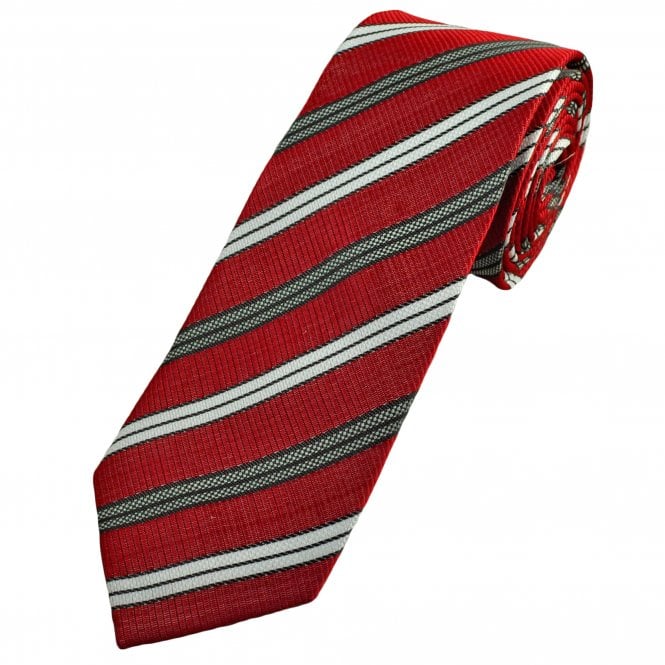 Red, White & Black Striped Men's Extra Long Tie